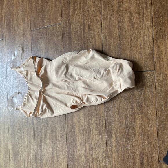 Capezio Nude Leotard Clear Straps Tan Bodysuit Gymnastics Dance Sz Medium - Picture 6 of 9